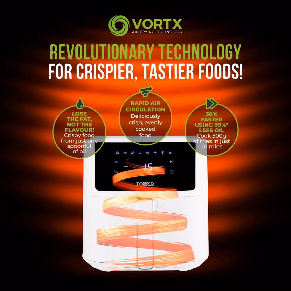 Tower Vortx 6L Air Fryer with Digital Control Panel and 8 Pre-Set Functions, 1700W, White – 5
