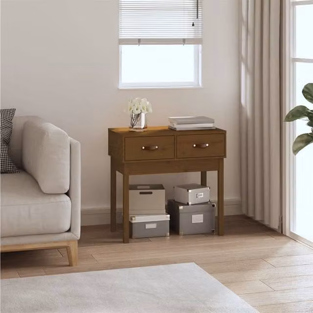 Berkfield Home Rustic Solid Wood Pine Console Table, Honey Brown, W: 76.5 cm, D: 40 cm, H: 75 cm