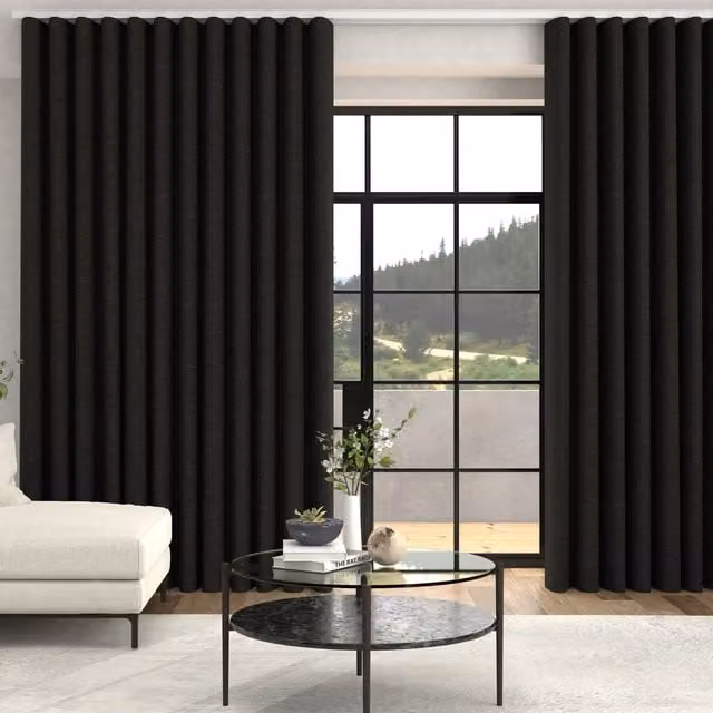 Terrys Fae Textured Plain Made To Measure Blackout Curtains in Midnight Black