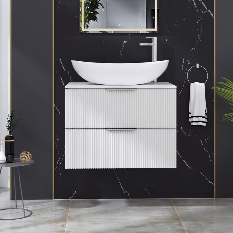 Royal Bathrooms Evora Matt White Fluted Wall Hung Vanity Unit with Cesar Basin and 2 Drawers