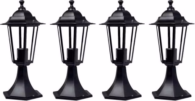 First Choice Lighting Cumbria Set of 4 Black Six Sided IP44 Outdoor Pedestal Lights, Height: 41 cm – 1