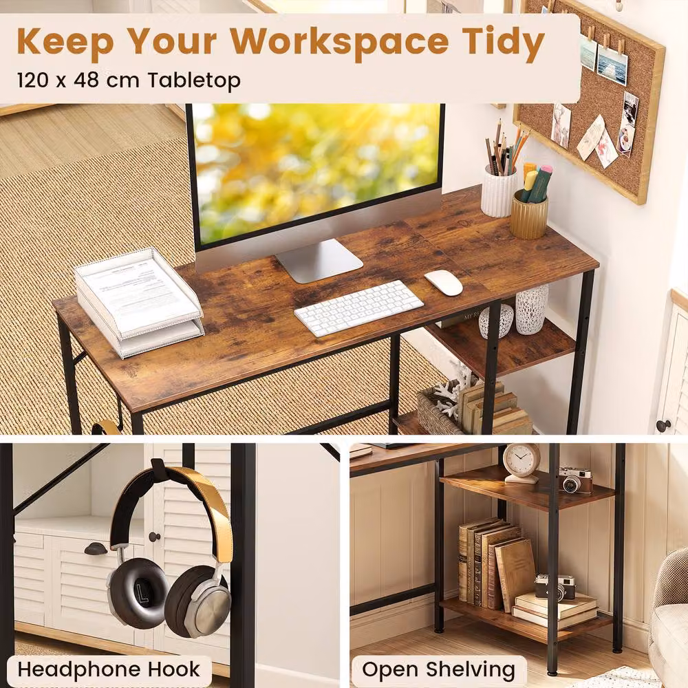 Costway Reversible Modern Home Office Computer Desk in Brown – 6