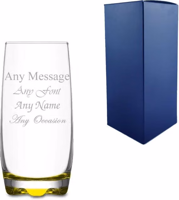 Uniqueful Personalised Engraved Yellow Adora Hiball Glass Tumbler, 390ml – 1