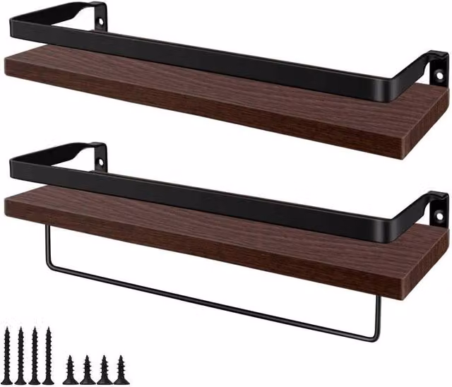 KORVIXA Set of 2 Industrial Brown Wood Wall Mounted Floating Shelves