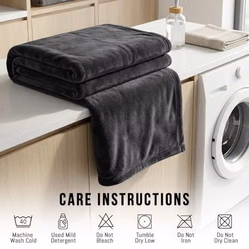 Pamposh Grey Flannel Fleece Throw Blanket, W/D/H: 220 x 240 cm – 9