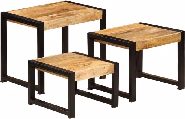 Berkfield Home Nesting Tables, Set of 3, Solid Mango Wood in Brown