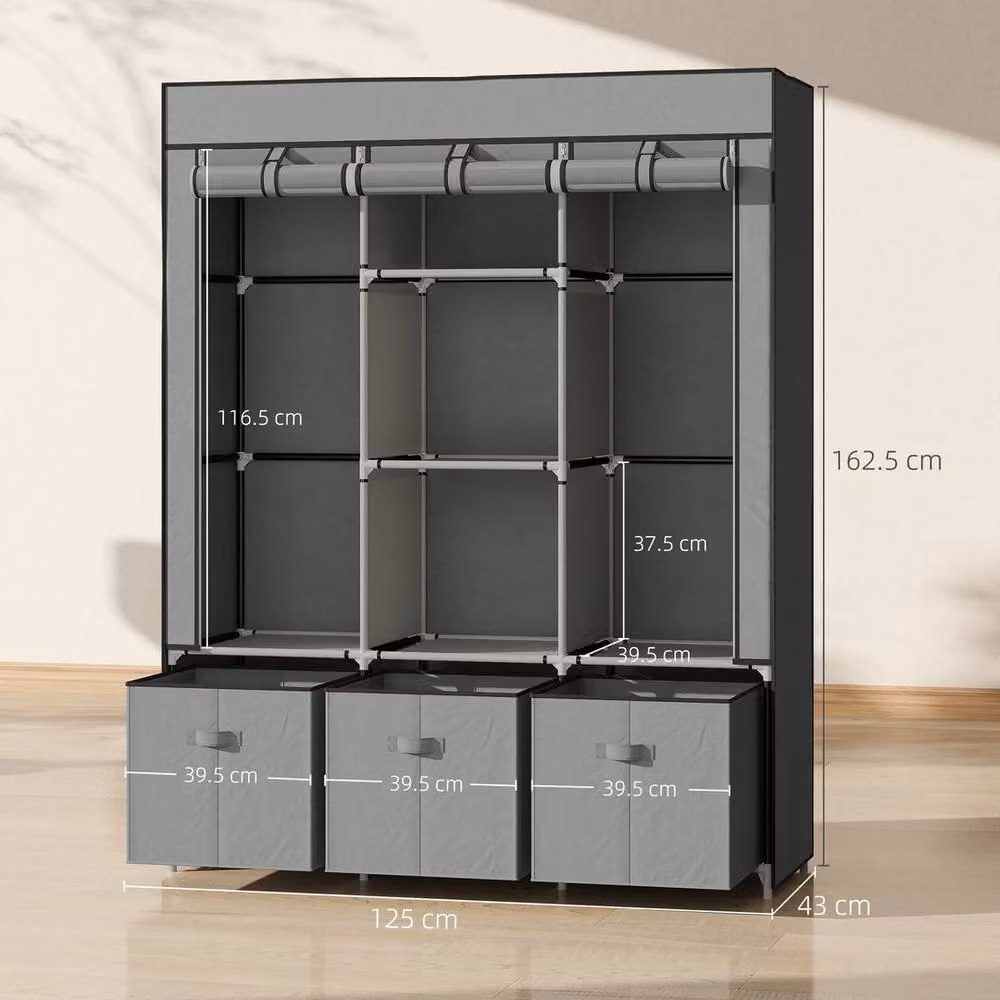 Kelvenix Light Grey Fabric Wardrobe with 5 Shelves and Roll Shutter Doors – 2