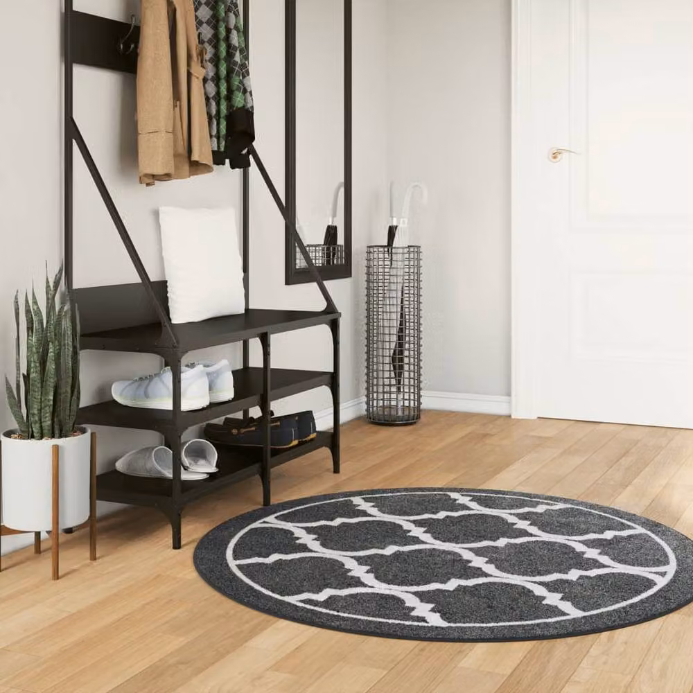 Berkfield Home Washable Round Anti Slip Rug in Black and White, Diameter: 120 cm – 2