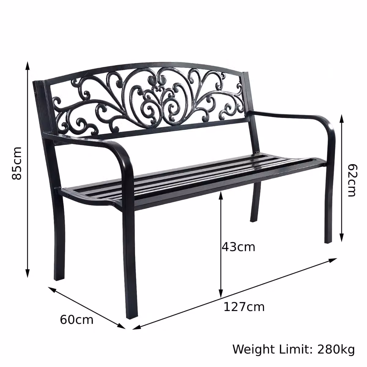 Gymax Classic Floral Pattern Metal Garden Bench in Black – 2