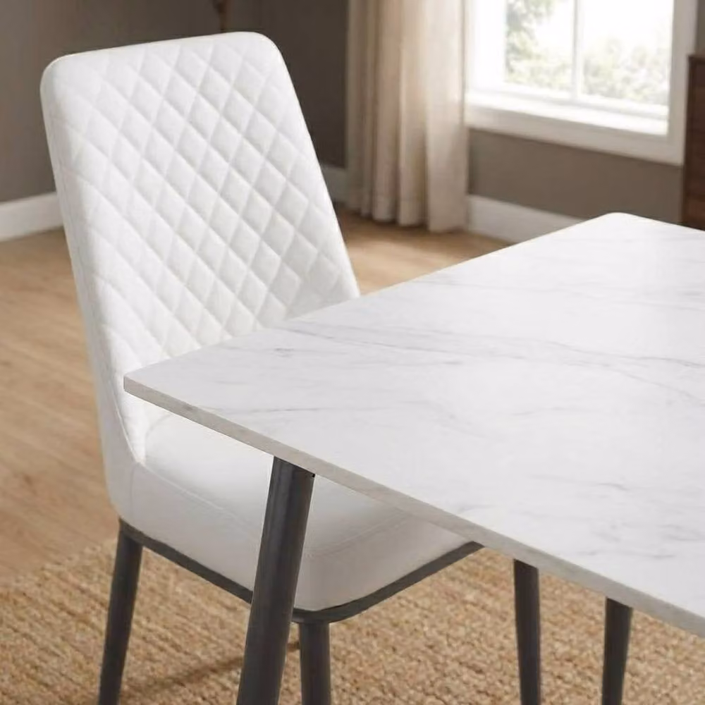 HOME LUXE INTERIOR Set of 2 Oxford White PU Leather Dining Chairs with Slim Metal Legs – 6