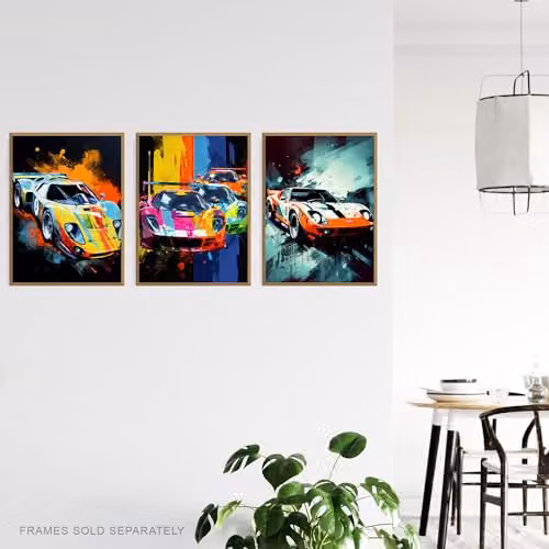 Artery8 Set of 3 Racing Car Motorsport Grand Prix Unframed Paper Poster Prints, Multicolour, W: 21.0 cm, H: 29.7 cm – 3