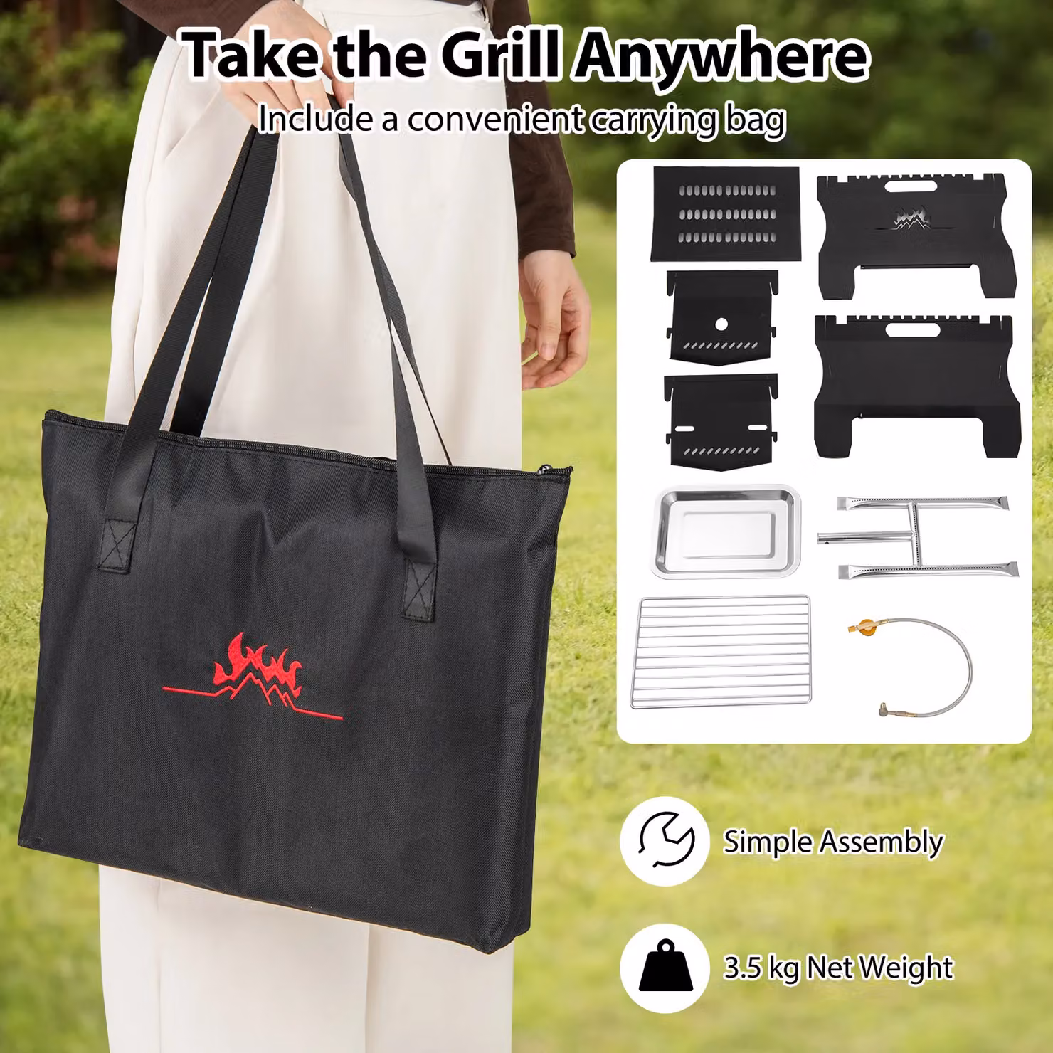 Gymax Dual Fuel Butane Gas Countertop Camping Grill and Firepit in Black with Carrying Bag – 4