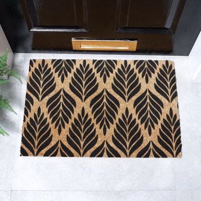 Artsy Mats Multi Palm Leaves Pattern Doormat in Black, W: 60 cm, D: 40 cm – 1