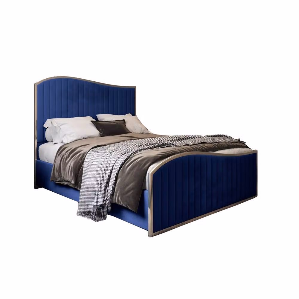 Casani Fulbeck Upholstered Velvet Blue Metal Designer Bed Frame, W/D/H: 137 x 120 x 200 cm – 3