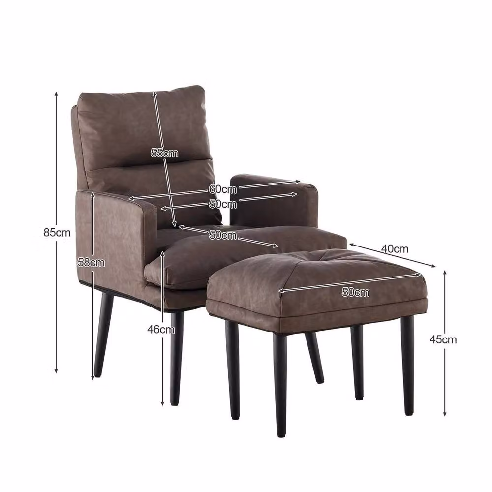 KORVIXA Brown Synthetic Leather Recliner Lounge Chair with Ottoman – 2