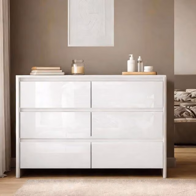 Home Source Ardenza White High Gloss 6 Drawer Wide Chest