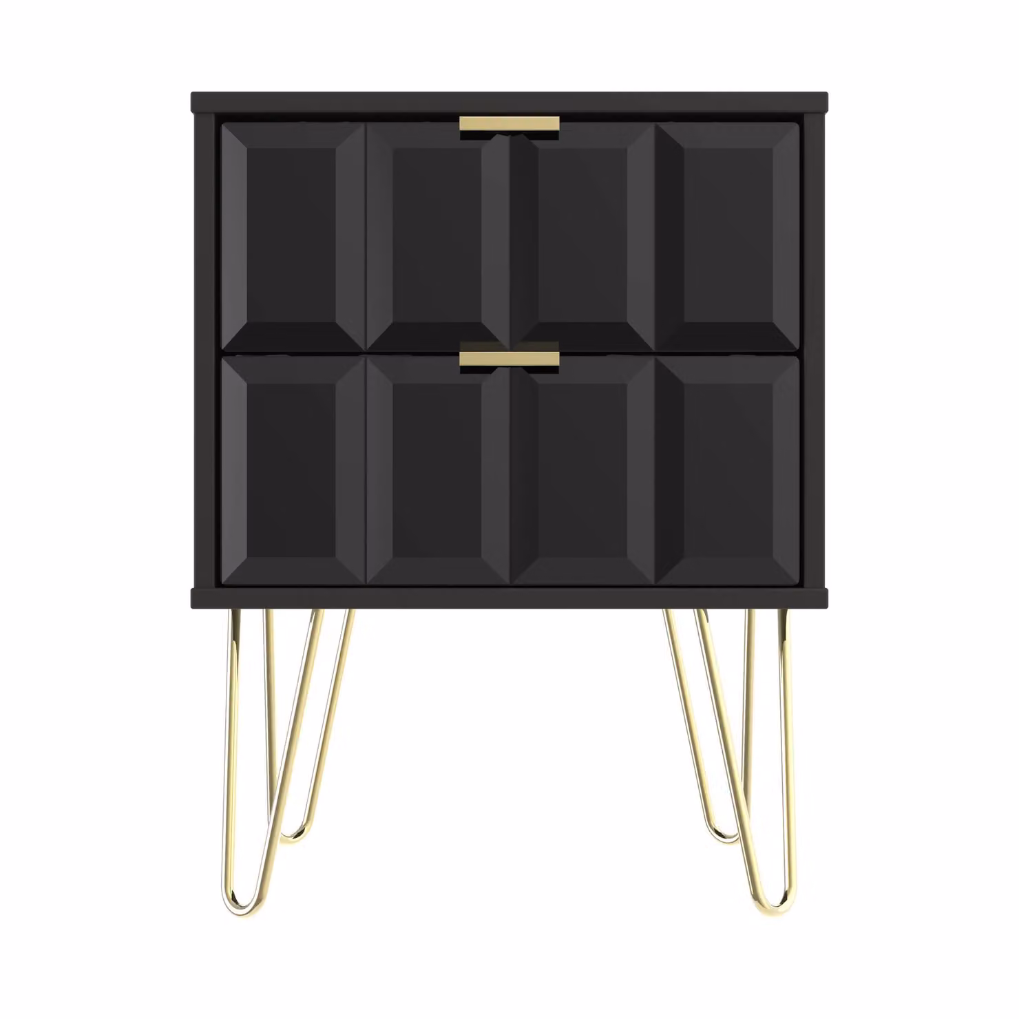Ready Assembled 2 U Metro 2 Drawer Bedside Cabinet in True Black and Gold – 2
