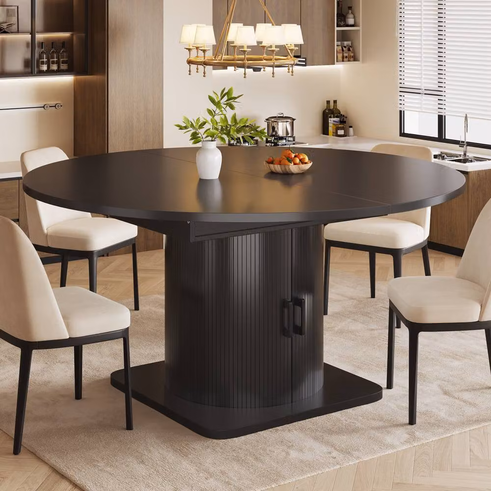 Matteo Extendable Rectangular Dining Table with Storage and Wine Rack in Black Matt MDF – 3