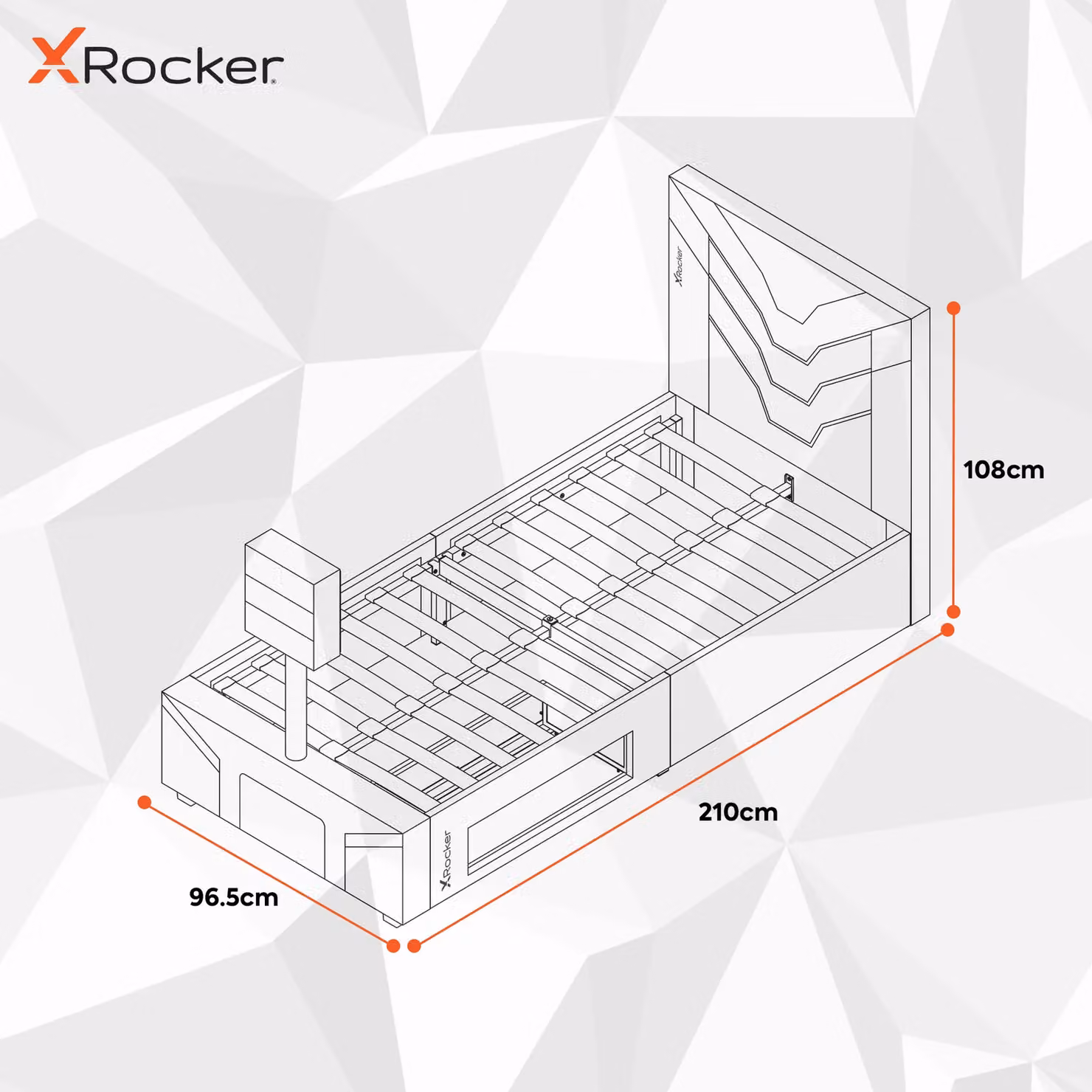 X Rocker Cerberus Twist Blue Upholstered Gaming TV Bed Frame with Underbed Storage and Lighting, W/D/H: 90 x 190 cm – 2