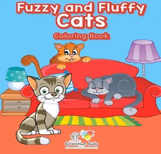 Kreative Kids Fuzzy and Fluffy Cats Colouring Book for Children, Multicolour Paperback