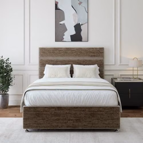 Bedmaster Chenille Upholstered Divan Bed Base with 4 Drawers and Lined Headboard, W/D/H: 140 x 200 cm