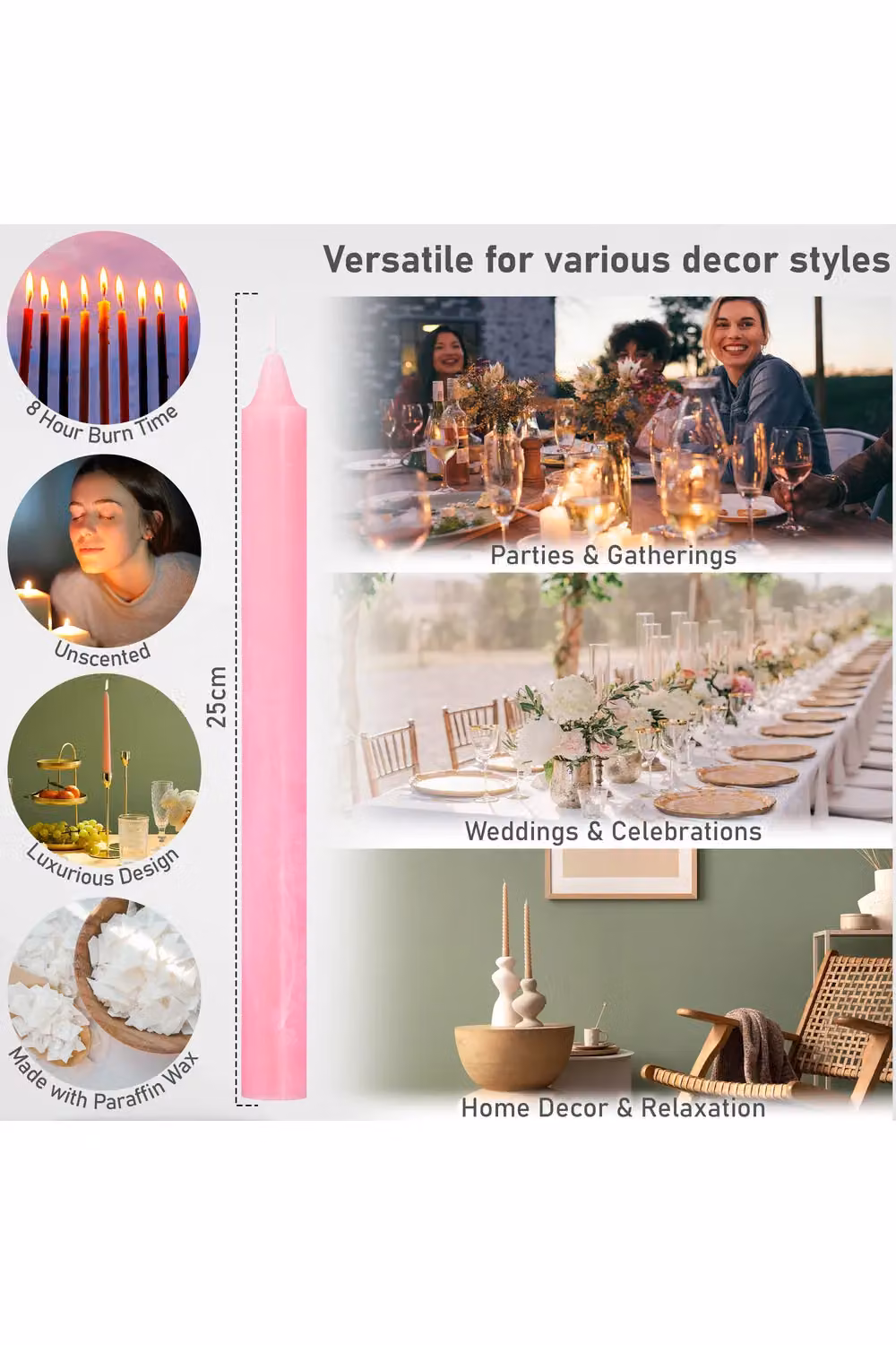 Deco Express Set of 15 Rustic Taper Candles in Pink – 2
