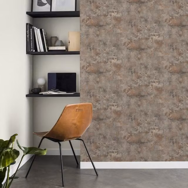 Atlas Rustic Industrial Stone Textured Self Adhesive Peel and Stick Wallpaper, Grey and Brown, Matt Finish