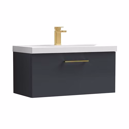 Balterley Wall Mounted Single Drawer Bathroom Vanity Unit with Basin, Dark Grey Matt, W/D/H: 80.0 x 39.0 x 39.9 cm – 7