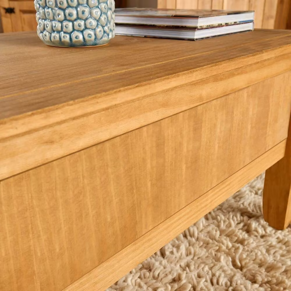 FORGEVIO Rustic Rectangular Pine Coffee Table in Brown – 3