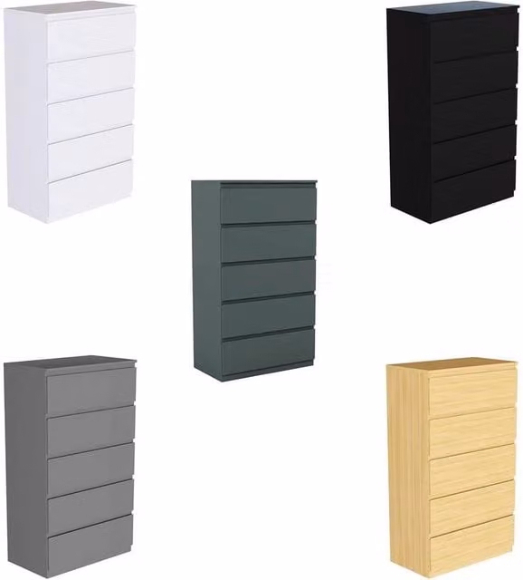 NESTLUNE Green 5 Drawer Chest of Drawers Storage Cabinet W: 100 cm, D: 60 cm