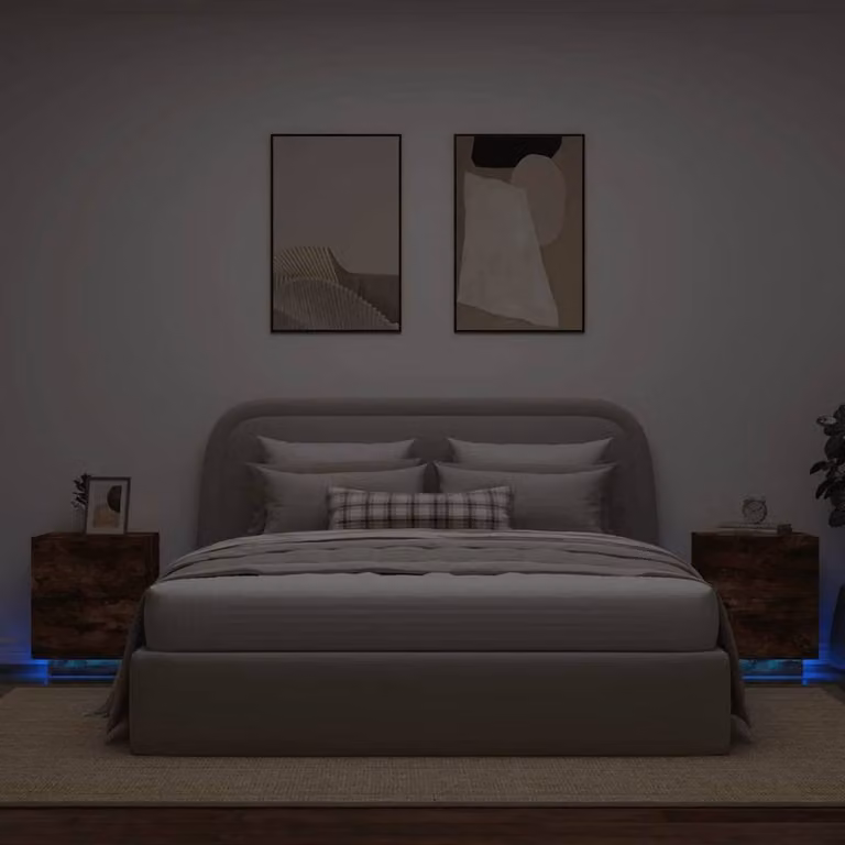 Berkfield Home Set of 2 Decorative Bedside Cabinets with Integrated LED Lights in Smoked Oak Brown, W/D/H: 40 x 45 x 55 cm