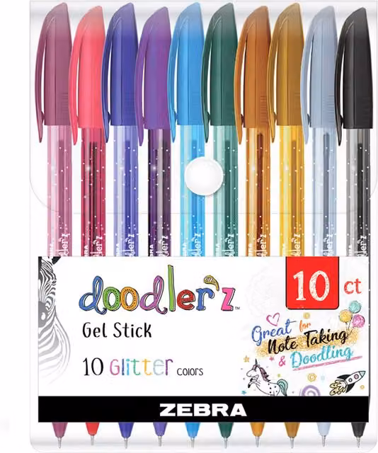 Zebra Doodler'z Stick Multicolour Glitter Gel Colouring Pens