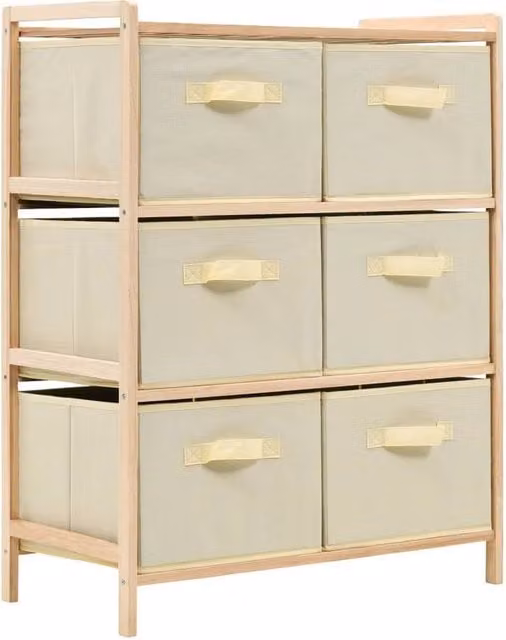 Berkfield Home Freestanding Cedar Wood Storage Rack with 6 Beige Fabric Baskets