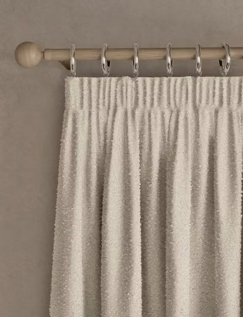 M&S Boucle Pencil Pleat Curtains, Beige, H: 183 cm x W: 168 cm
