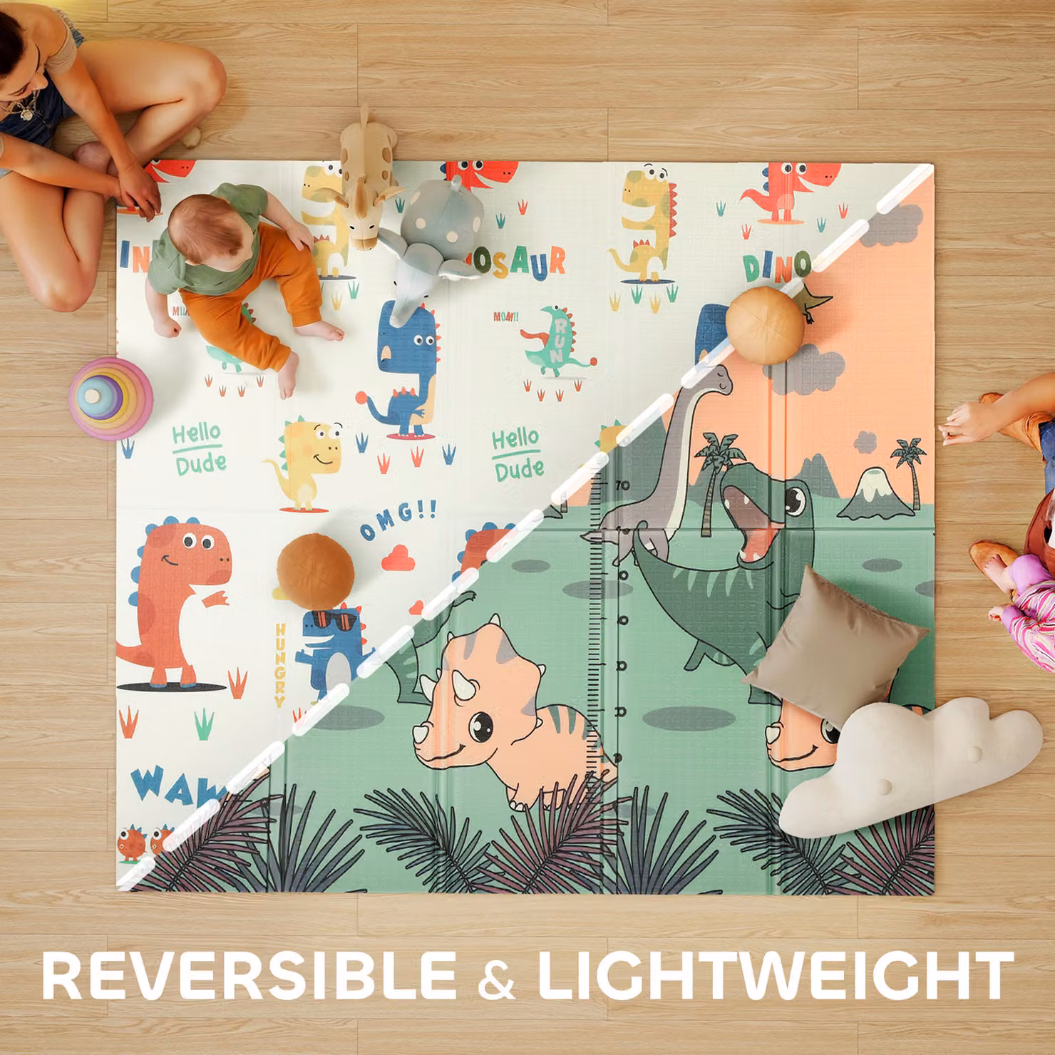 AIYAPLAY Reversible and Waterproof Foldable Baby Play Mat with Dinosaur Design, Multicolour Foam Crawling Mat – 2