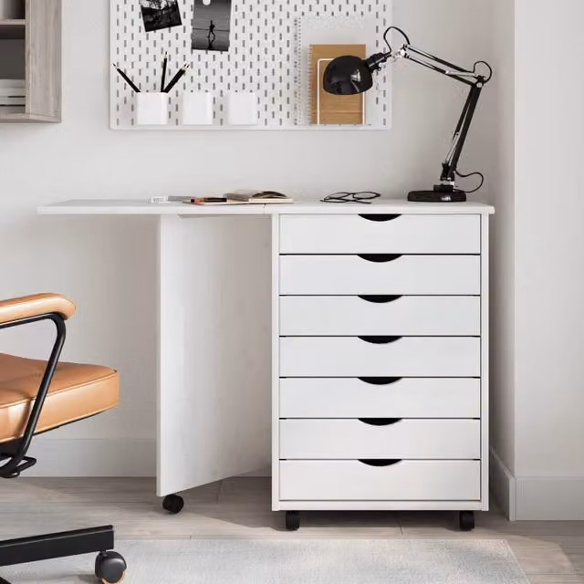 Berkfield Home Rolling Cabinet with Desk in Moss White Solid Pine Wood