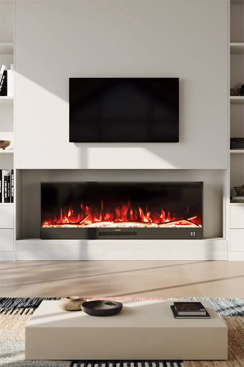 Living and Home 60 inch Recessed Electric Fireplace with Remote Control in Black – 2