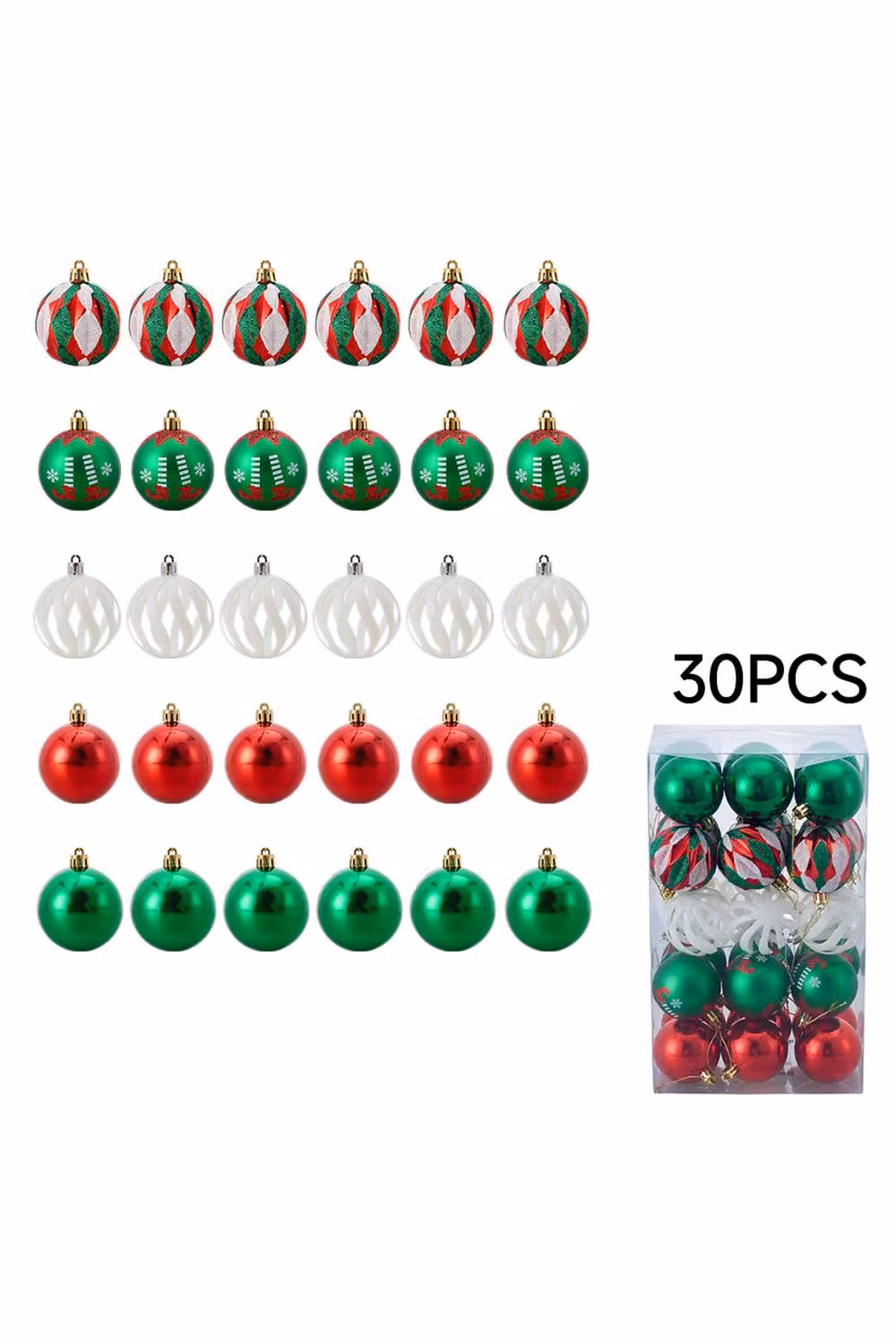 Living and Home 30-Piece Multicolour Christmas Ornament Set with Hanging Baubles in Grid, Cutout and Stocking Designs – 5