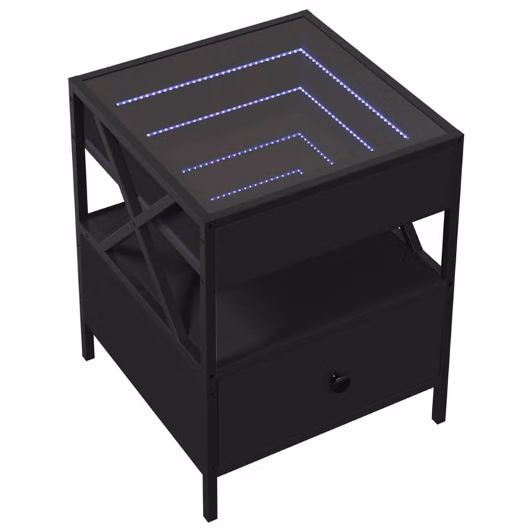 Berkfield Home Infinity LED Bedside Table in Black with Mirror Top, W/D/H: 40 x 40 x 51 cm