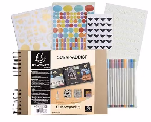 Exacompta SCRAP addict scrapbooking photo album with 70 black pages and 12 metallic ink markers