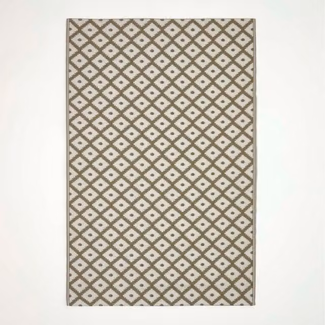 Homescapes May Geometric Outdoor Rug, Olive Green and White, Reversible and UV Resistant, W: 240 cm