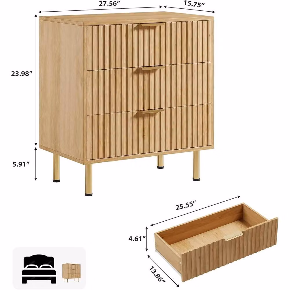 KORVIXA 3 Drawer Dresser in Brown, W/D/H: 100 x 100 x 100 cm – 2
