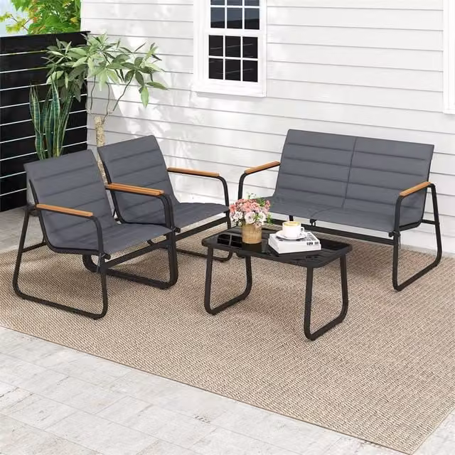 KORVIXA 4 Piece Grey Outdoor Patio Conversation Furniture Set – 1