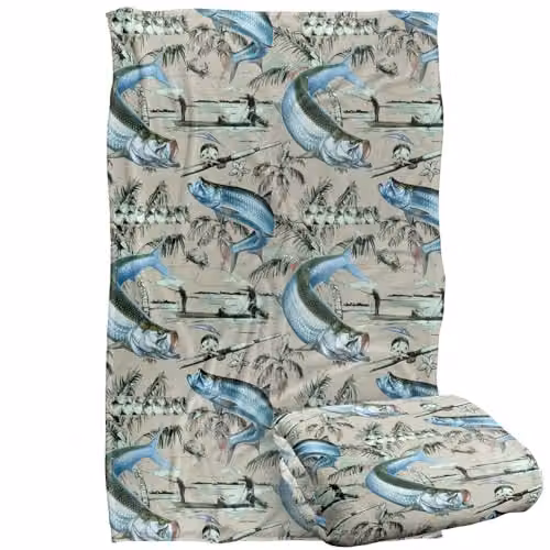 JQ Licensing Tarpon Tiki Fishing Pattern 2 Super Soft Silky Touch Fleece Throw Blanket, Multicolour, W/D/H: 91 x 147 cm