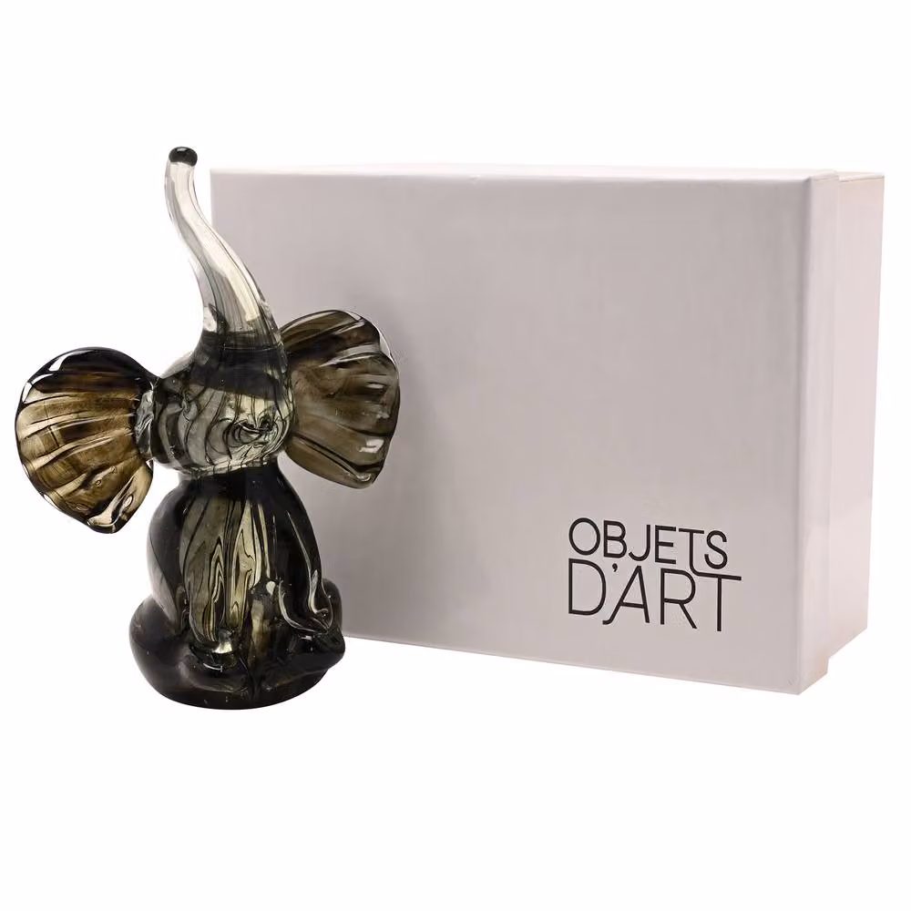 Objets d'Art Multicolour Transparent Glass Trumpet Elephant Figurine – 3