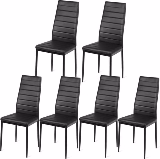 Costway Set of 6 Modern Dining Chairs with High Back and Padded Seats in Black PVC Leather