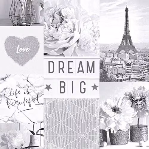Arthouse Life Is Beautiful Monochrome Collage-Style Wallpaper in Black, White and Grey