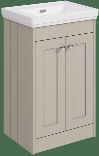 Balterley 500mm Floor Standing 2 Door Bathroom Unit with Basin, No Tap Hole, Pebble Grey