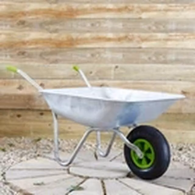 Havendro 65L Galvanised Steel Garden Wheelbarrow with Pneumatic Tyre in Silver