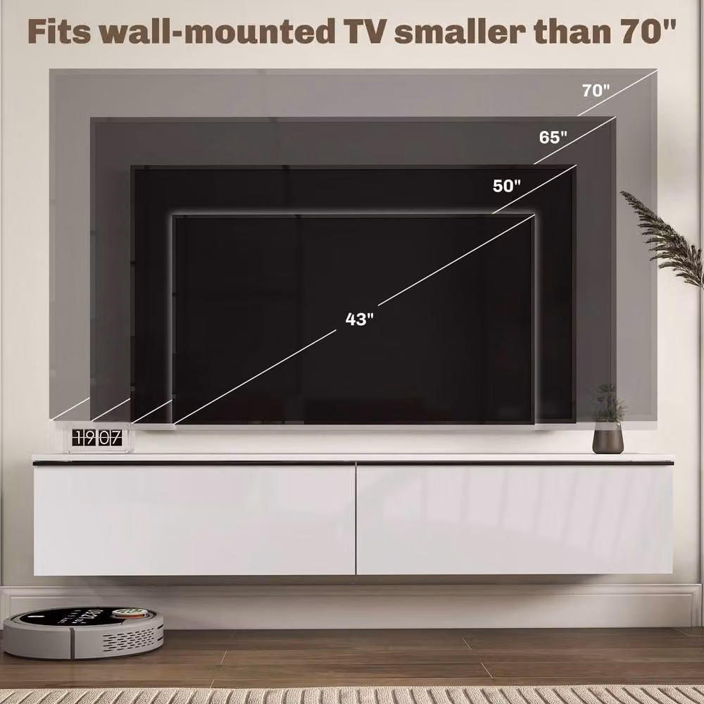 STILVORA Modern Wall-Mounted White Glossy Wood TV Unit with Media Compartments – 7